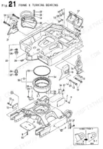 Yanmar B22-2 C(R)EP, B22-2 P(R)EP, B22-2 P[R], B22-2 C[R] exploded view diagram of the frame and turning bearing assembly.