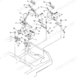 Yanmar B22-2A exploded view diagram of the engine mount assembly showing brackets, bolts, nuts, and rubber mounts.