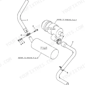 Yanmar B22-2B exploded view diagram of inlet hose, exhaust pipe, air cleaner, and silencer components.