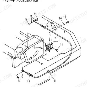 Yanmar B22-2B, 3TNE78A - B1 exploded view diagram of the accelerator lever, cable, and mounting hardware components.