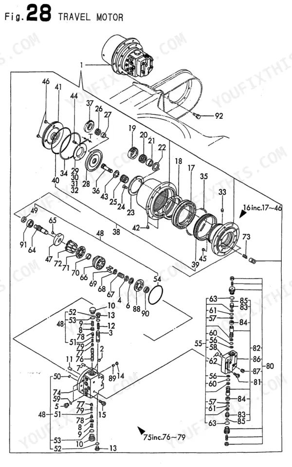 Yanmar B22-2C AY - 1, B22-2CR AY - 1, B22-2P AY - 1, B22-2PR AY - 1 exploded view diagram of the travel motor assembly.