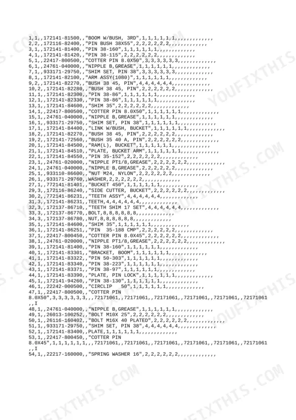 Yanmar B22, B22-P[R], B22[R], 3TN75L-RBVM, 3TN75L-RB, 3TN75L-RBVM(Q19830A), YANMAR CRAWLER BACHOE parts list for boom components
