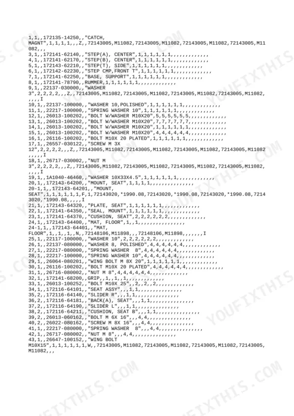 Yanmar B22, B22-P[R], B22[R], 3TN75L-RBVM, 3TN75L-RB, 3TN75L-RBVM(Q19830A), YANMAR CRAWLER BACHOE parts list for seat assembly