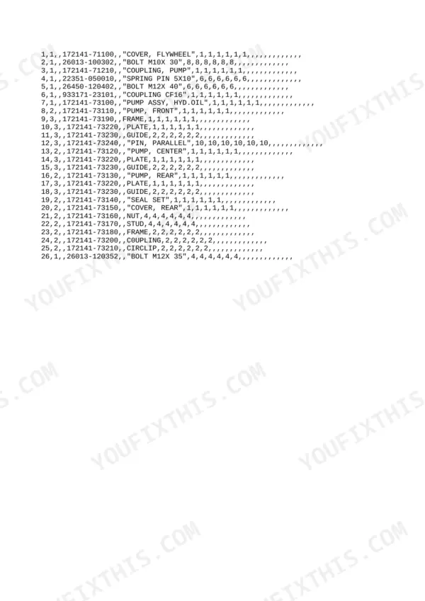 Yanmar B22, B22-P[R], B22[R], 3TN75L-RBVM, 3TN75L-RB, 3TN75L-RBVM(Q19830A), YANMAR CRAWLER BACHOE parts list for hydraulic pump