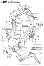 yanmar-b22-crawler-backhoe-parts-catalog-000y00s3010-boom-parts-145.webp Yanmar B22, B22-P(R), B22-C(R), 3TN75L-RBVM, 3TN75L-RB, YANMAR CRAWLER BACKHOE exploded view of boom, arm, bucket, and cylinders.