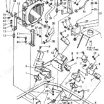 Yanmar B22, B22-P(R), B22-C(R), 3TN75L-RBVM, 3TN75L-RB, YANMAR CRAWLER BACKHOE exploded view of engine mount and radiator.