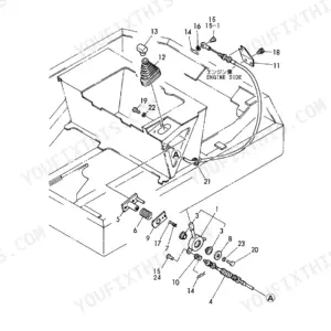 Yanmar B25, B25-1, B25(-1) exploded view diagram of the accelerator control system components and linkage.