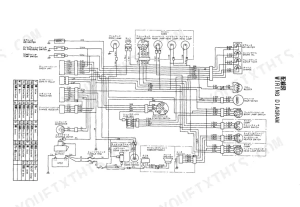 Yanmar B25, B25-1, B25(-1) complete electrical wiring diagram showing starter, battery, cabin lights, and switches.