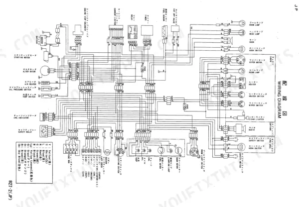Yanmar B27-2, 3TNC80L-RB1 electrical wiring diagram showing cabin, engine, and lighting system connections.
