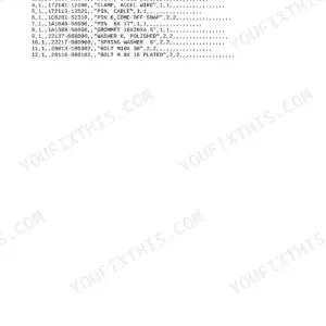 Yanmar B27-2 parts list for accelerator lever and cable components including pins, grommets, washers, and bolts.
