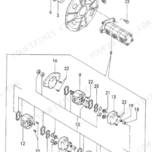 Yanmar B27-P(R), B27-C(R), B27, 3TN84L-RBS exploded view diagram of the hydraulic oil pump and joint assembly.