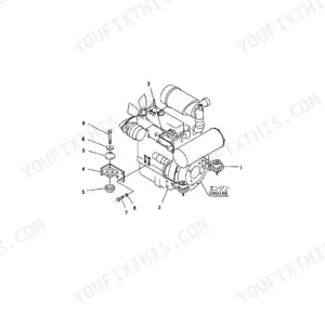 Yanmar B2U-1 engine mount exploded view diagram showing mounting brackets, bolts, and rubber isolator components.