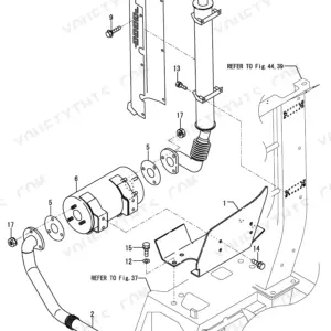 Yanmar B3-3 P, B3-3A P, B3-3A C exploded view of the exhaust muffler, pipe, and heat shield assembly components.