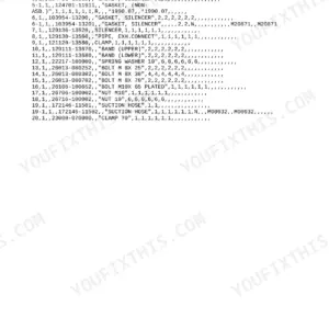 Yanmar B3, B3-1, B3-2, B3-P, B3-PR, Yanmar Crawler Backhoe B3, B3(R), B3(R) MULTI, B3(R) PLT, B3(R) PLT, MC, B3-2(R) PLT, B3-2(R) PLT, M, 3TN84L-RBA parts list for muffler, exhaust pipe, and silencer components.