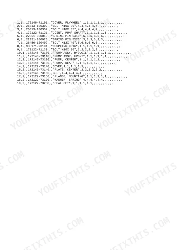 Yanmar B3, B3-1, B3-2, B3-P, B3-PR, 3TN84L-RBA parts list for hydraulic pump assembly, flywheel cover, and mounting flange.