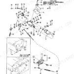 Yanmar B37-2A exploded view of the accelerator one-touch decel kit, showing lever linkages, springs, and cable components.