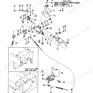 Yanmar B37-2A exploded view of the accelerator one-touch decel kit, showing lever linkages, springs, and cable components.