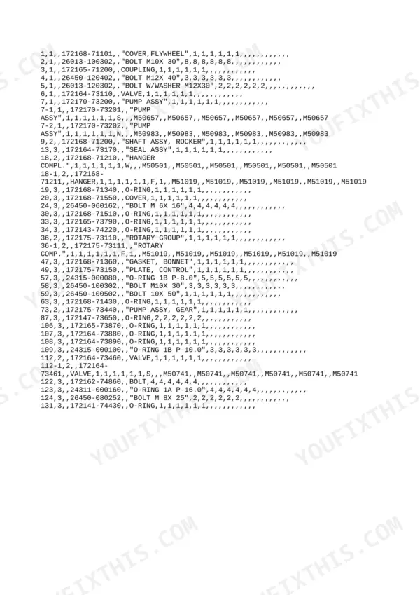 Yanmar B37-2A parts list table for pump, valve, and O-ring components with part numbers and quantities.