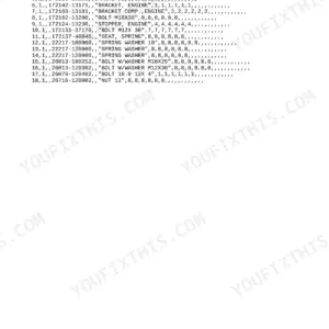 Yanmar B37-2B, 3TNE88-B1 parts list for engine bed, shock absorbers, brackets, and mounting hardware.