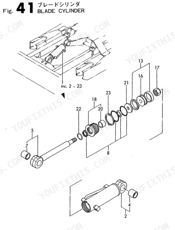 Yanmar B37C, B37CR, B37P, B37PR, B37OPTION, 3TN84L-RBS, B37 Ammann, B37 Europe: Exploded view diagram of blade cylinder parts.