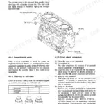 Yanmar B50-2, B50-2A cylinder block diagram, inspection, cleaning, and color check procedure for engine maintenance.