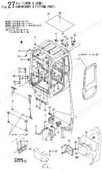 yanmar-b50-2b-crawler-excavator-parts-catalog-y00s3671-cab-parts-67.webp Yanmar B50-2B, B37-2(EP) exploded view diagram of cabin body and fitting parts including door and interior hardware.