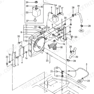 Yanmar B50-2B, B37-2(EP) exploded view diagram of the radiator and mount assembly with numbered parts list.