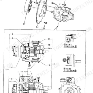 Yanmar B50-2B C(R)F, B50-2B C(R)S, B50-2B P(R)F, B50-2B P(R)S, B50-2B C(R)AS, B50-2B P(R)AS, B50-2B exploded view of hydraulic pump