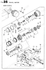 Yanmar B50, B50-1, B50-C[R], 4TN84L-RBD travel motor exploded view diagram showing internal gears, bearings, and valve block.