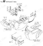 Yanmar B50W, B50W-1, 4TN84TL-RBS, 4TNE84T-BS exploded view diagram of the instrument panel and control boxes.