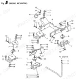 Yanmar B50W, B50W-1, 4TN84TL-RBS, 4TNE84T-BS exploded view diagram of engine mounting components, brackets, and hardware.