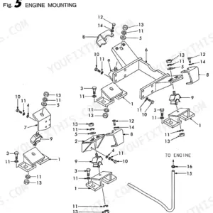 Yanmar B50W, B50W-1, 4TN84TL-RBS, 4TNE84T-BS exploded view diagram of engine mounting components, brackets, and hardware.