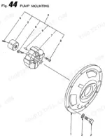 Yanmar B50W, B50W-1, 4TN84TL-RBS, 4TNE84T-BS exploded view diagram of hydraulic pump mounting components and housing.