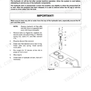 Yanmar B55W-1 hydraulic oil return filter replacement procedure and exploded view diagram of filter assembly components.