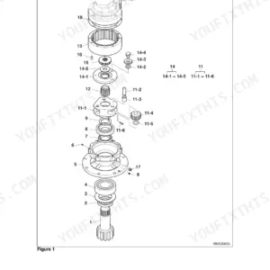 Yanmar B55W-1 exploded view parts list diagram of the swing reduction gearbox assembly with numbered components.