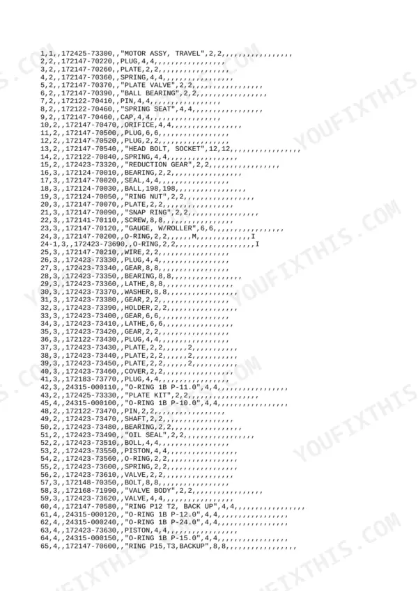 Yanmar B6Σ (B6-3) parts list for travel motor assembly, including bearings, seals, gears, and O-rings.