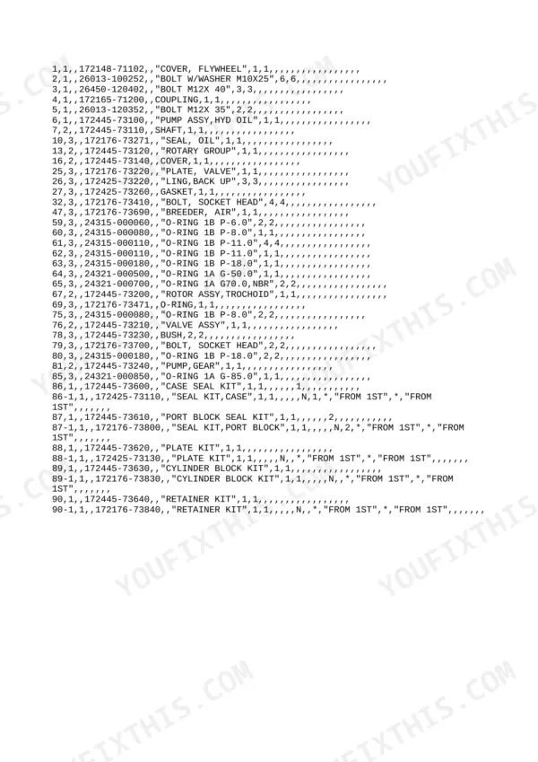 Yanmar B6Σ (B6-3) parts list for hydraulic pump components, seals, and rotary group assembly.