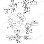 Yanmar B6U, B6U-1, 4TNE88-3BY, 4TNE88-3CY engine mount exploded view diagram showing mounting brackets, bolts, and isolators.