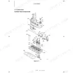 Yanmar B7-5B engine cylinder head exploded view diagram showing valves, springs, rocker arms, and head gasket components.
