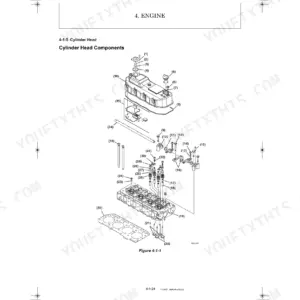 Yanmar B7-5B engine cylinder head exploded view diagram showing valves, springs, rocker arms, and head gasket components.