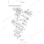 Yanmar B7-6 (YCEE) engine exploded view showing crankshaft, camshaft, pistons, and oil pan components.