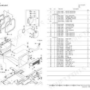 Yanmar C12R-A, C12R-A (US), 2TE67L-FW exploded view and parts list for radiator and mount assembly components.