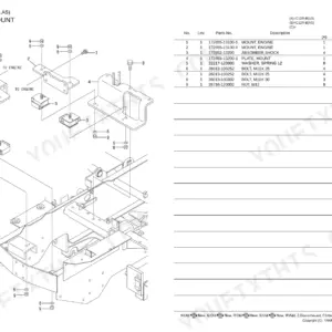 Yanmar C12R-B, 2TE67L-FW3 exploded view diagram and parts list for engine mount assembly components.