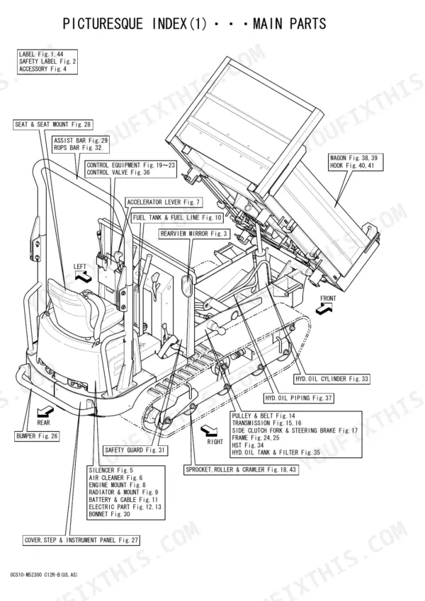 Yanmar C12R-B, 2TE67L-FW3 Picturesque Index diagram showing main parts, components, and figure references.