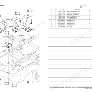 Yanmar C12R, C12R (US), 2TNE68-EFW exploded view diagram and parts list for engine mount assembly components.