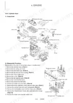 Yanmar C30R-2 engine cylinder head exploded view diagram and disassembly procedure for components and rocker arm assembly.