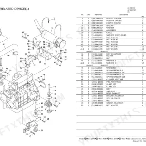 Yanmar C50R-3, C50R-3A engine and silencer parts diagram with numbered component list and hardware specifications.
