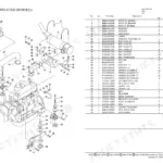 Yanmar C50R-3B exploded view of engine, air intake, and silencer components with corresponding parts list table.