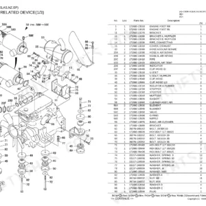 Yanmar C50R-3C, C50R-3C(US,AS, NZ,EP) exploded view of engine air cleaner, muffler, and mounting components.