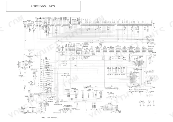 Yanmar C50R-5, C50R-5 (YCEE) electrical wiring diagram showing ECU, relays, fuses, and main controller connections.